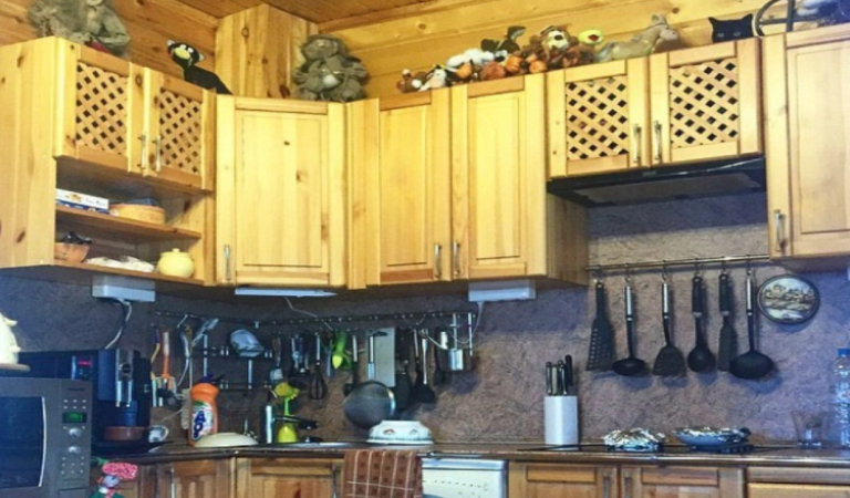 Only cat lovers can find the camouflaged feline in this kitchen.